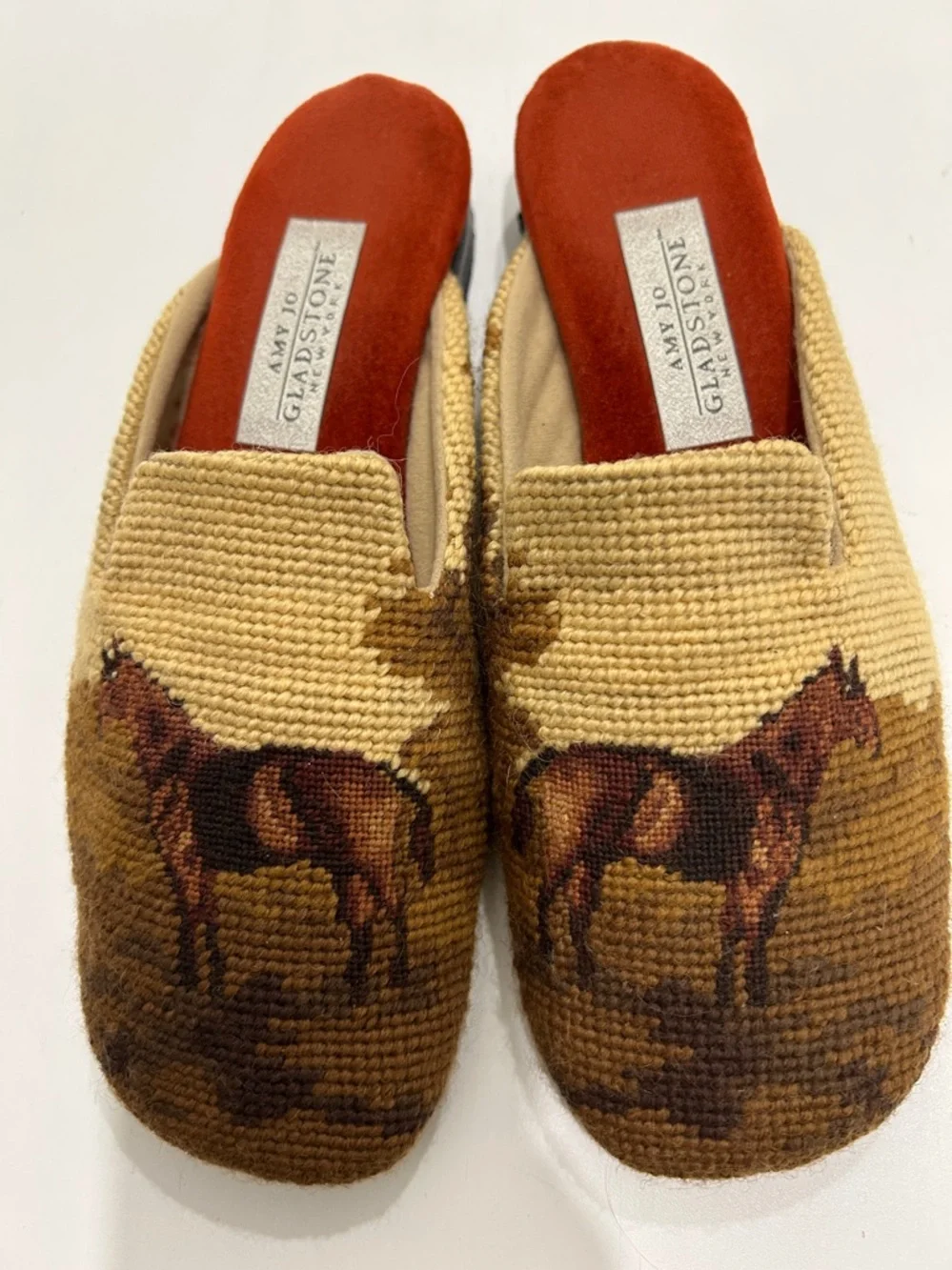 RARE Vintage Amy Jo Gladstone Equestrian Horse Tapestry Mules | Size 7 - Picture 10 of 14
